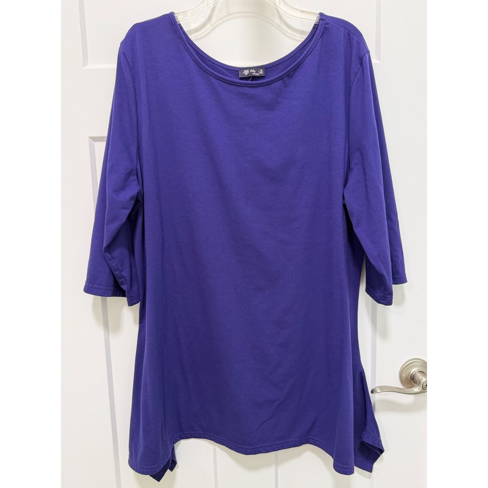 Lily by Firmiana Purple Sharkbite Hem Tunic Top 3/4 Sleeve Scoop Neck 3X
